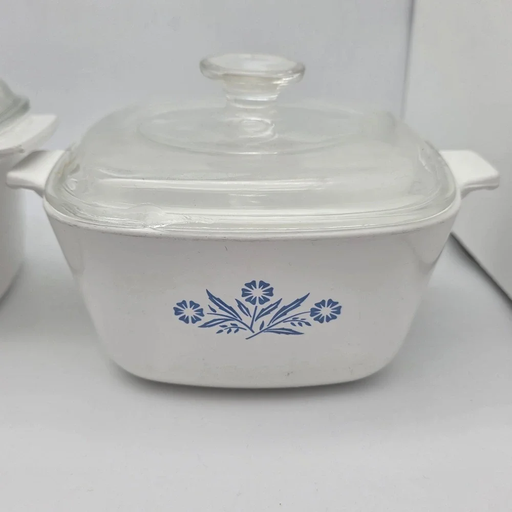 CorningWare Casserole‎ Dish Set Blue Cornflower 3qt 1.75qt Pyroceram Vintage USA